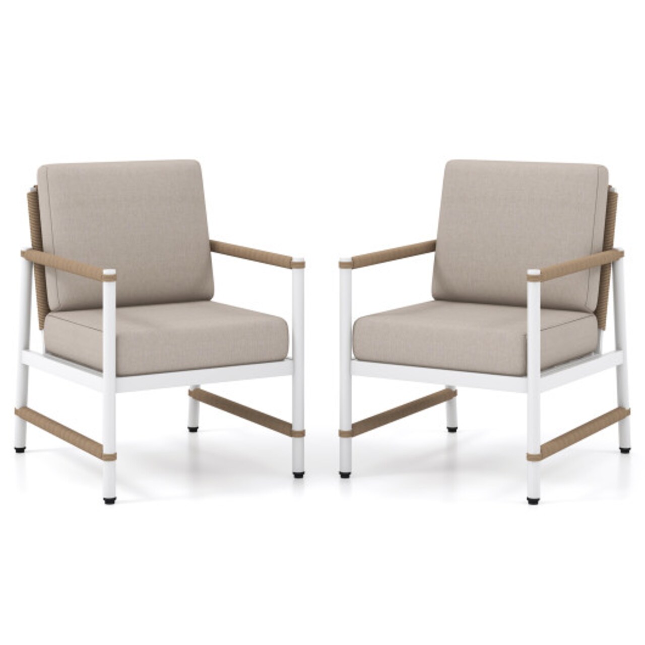 2 Packs Patio Aluminum Sofa with Wicker Backrest and Armrests Ideal Addition for Outdoor Use
